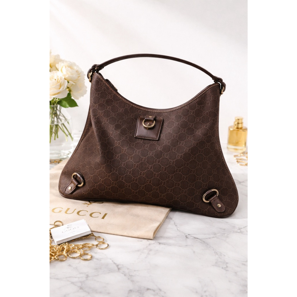 Gucci GG Canvas Abbey D-Ring Vintage Hobo Shoulder Bag
